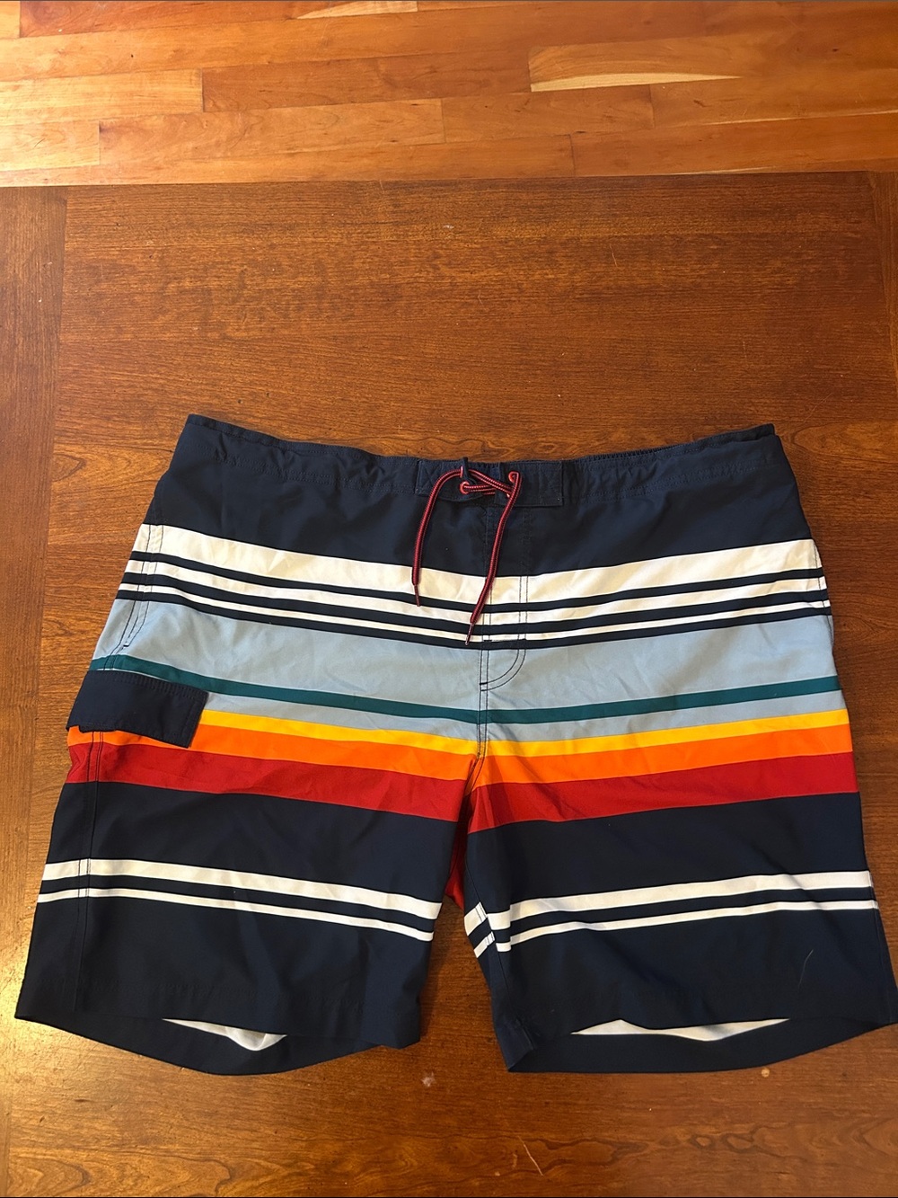 George Navy Swim Shorts with Rainbow Stripes